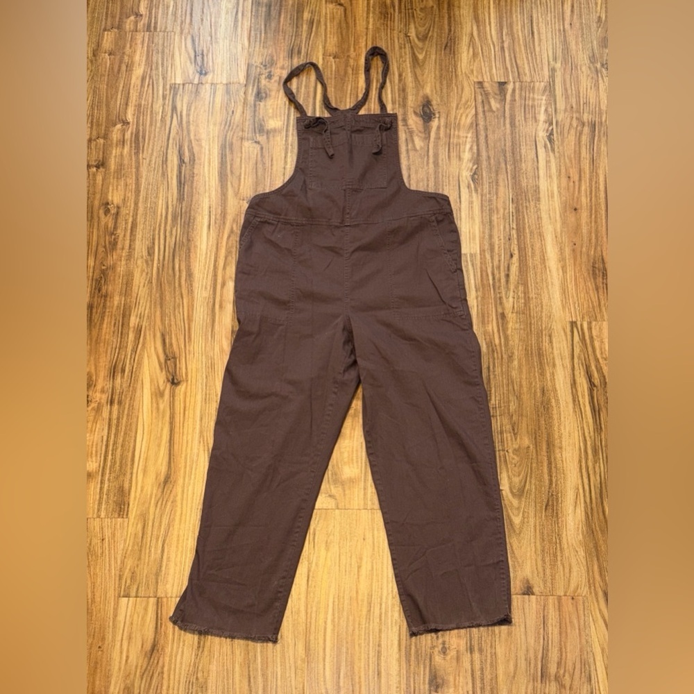 Aerie women’s medium overalls jumper werk & play twill brown crop ankle frayed - Picture 3 of 14